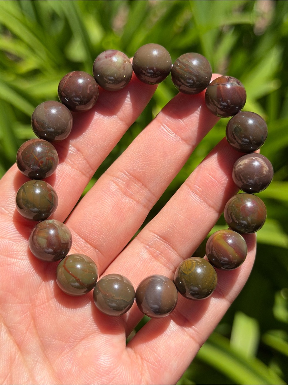 12mm Natural Alashan Agate Beaded Stretch Bracelet in Olive‎ Brown 1652